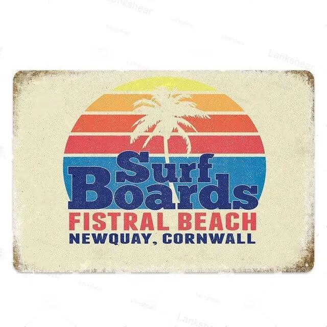 Vintage Surfing Beach Metal Sign  Waves Summer Wall Art Poster  Coastal Decor for Bar Porch Surfing Club  Retro Tin Sign for Hom