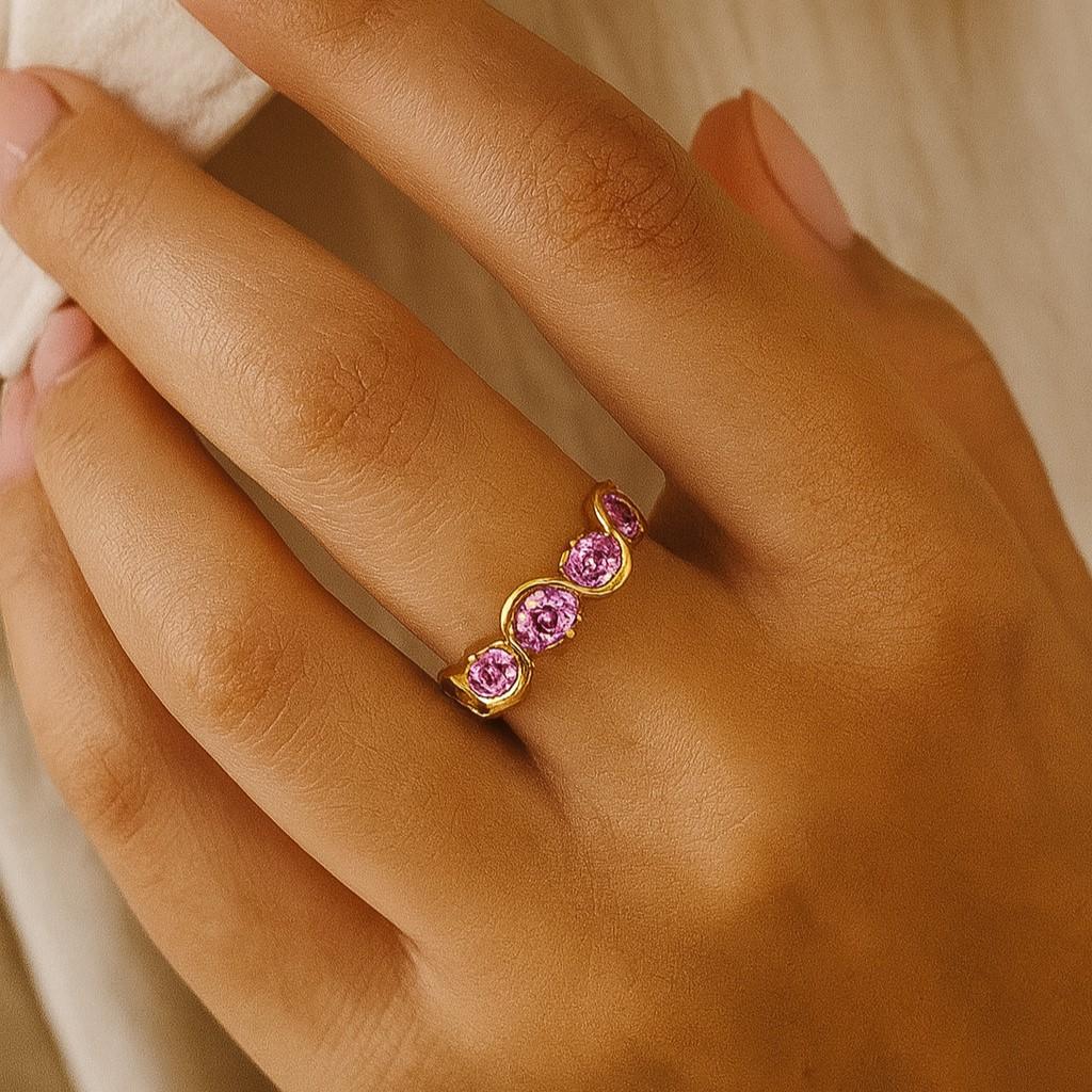 Gold Pink Sapphire Ring for Women – Oval Yellow Gold Plated Sterling Silver Ring | Engagement, Anniversary, Promise Gift for Her