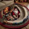Christmas Cartoon Round Rug Waterresistant Carpet For Living Room Decor
