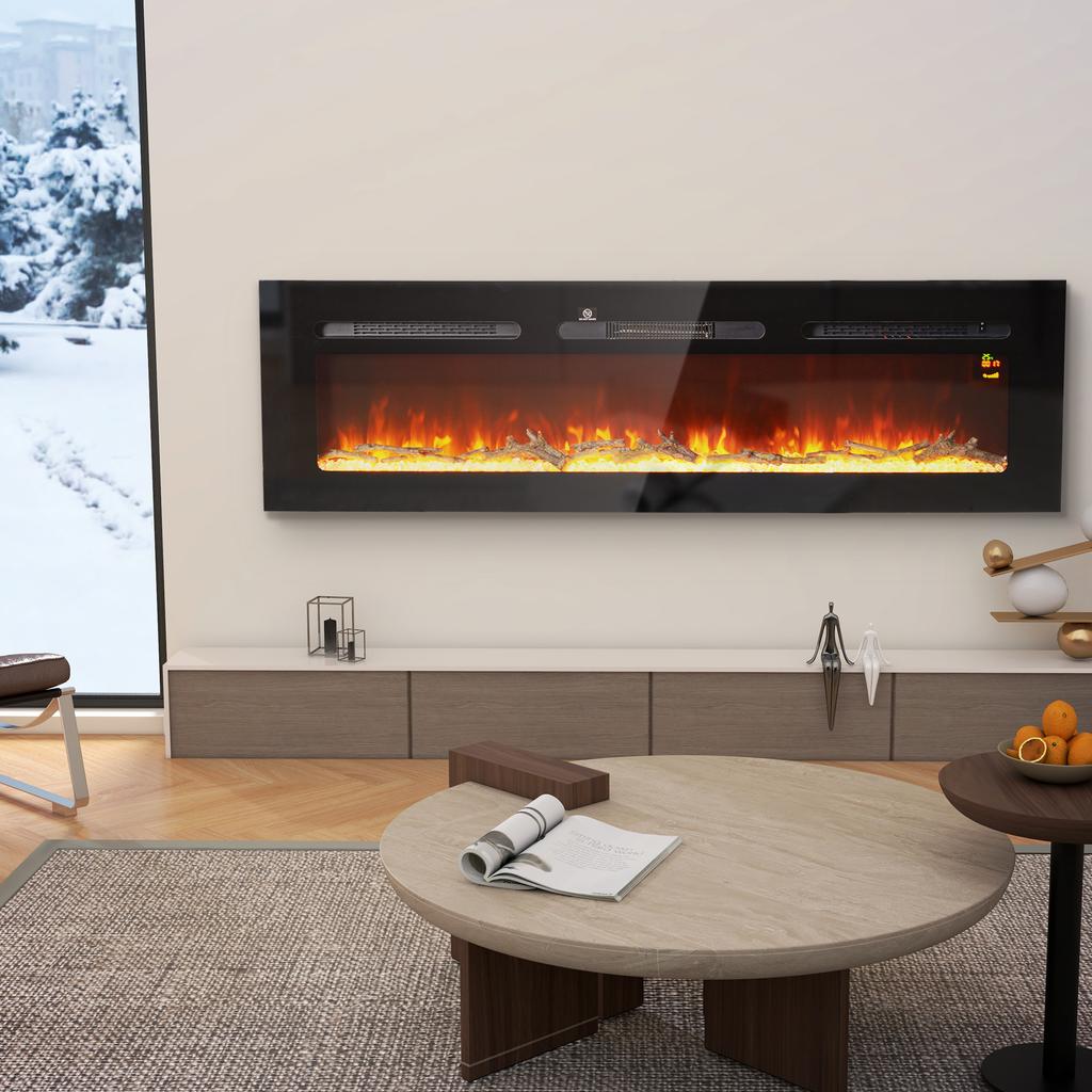Electric Fireplace with Heater 1800 W LED 3D Flame Effect 152.4cm Black