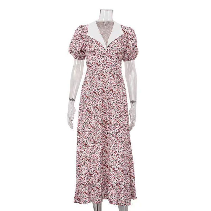 

Fashion Style Fashion Elegant Printing Lapel Short Sleeve Dress Printed Short Sleeve Sleeve Dress Red L