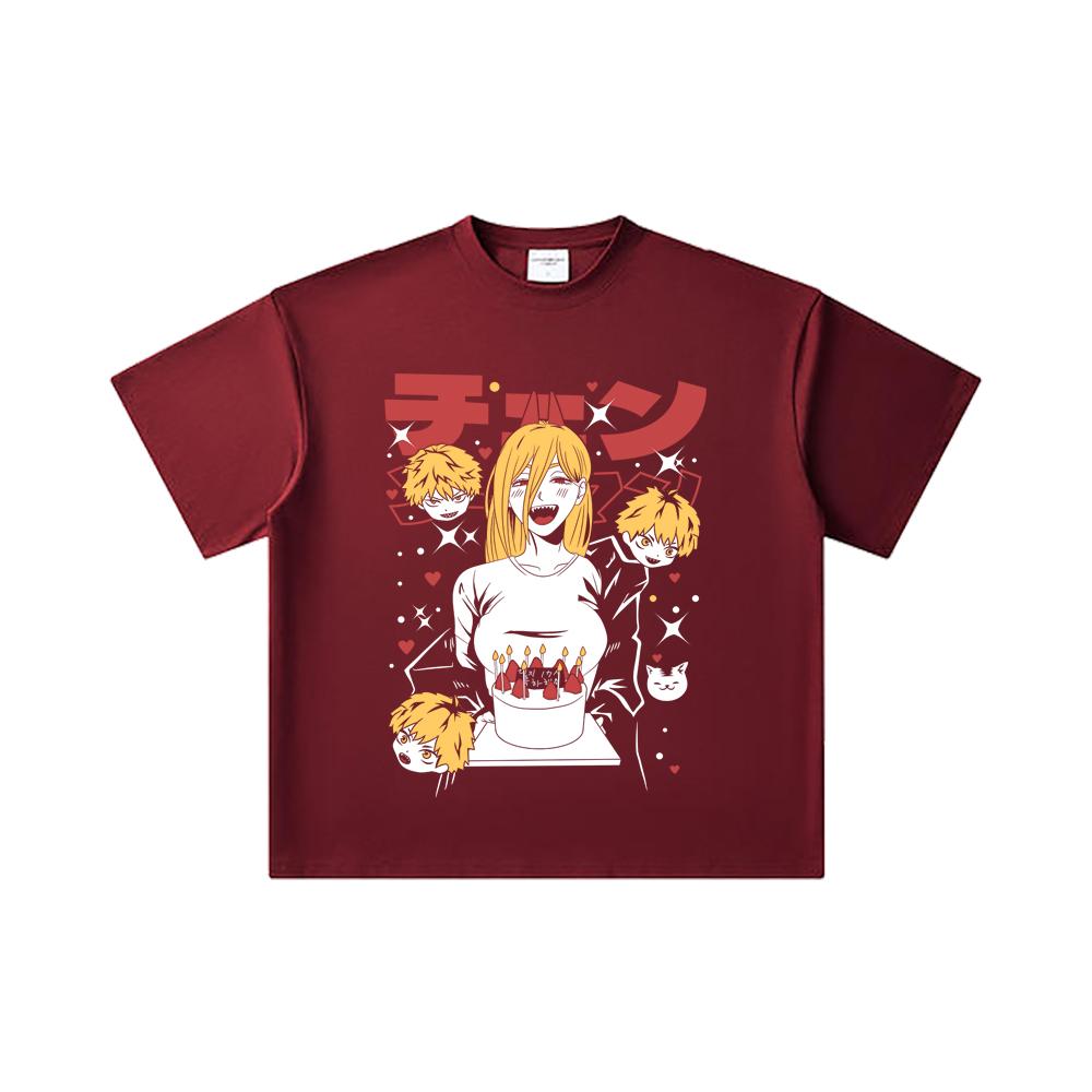 260 GSM Double Yarn 32 Count 100% Cotton Chainsaw Man V48 Power Cake Print Unisex Heavy Cotton T Shirt… More