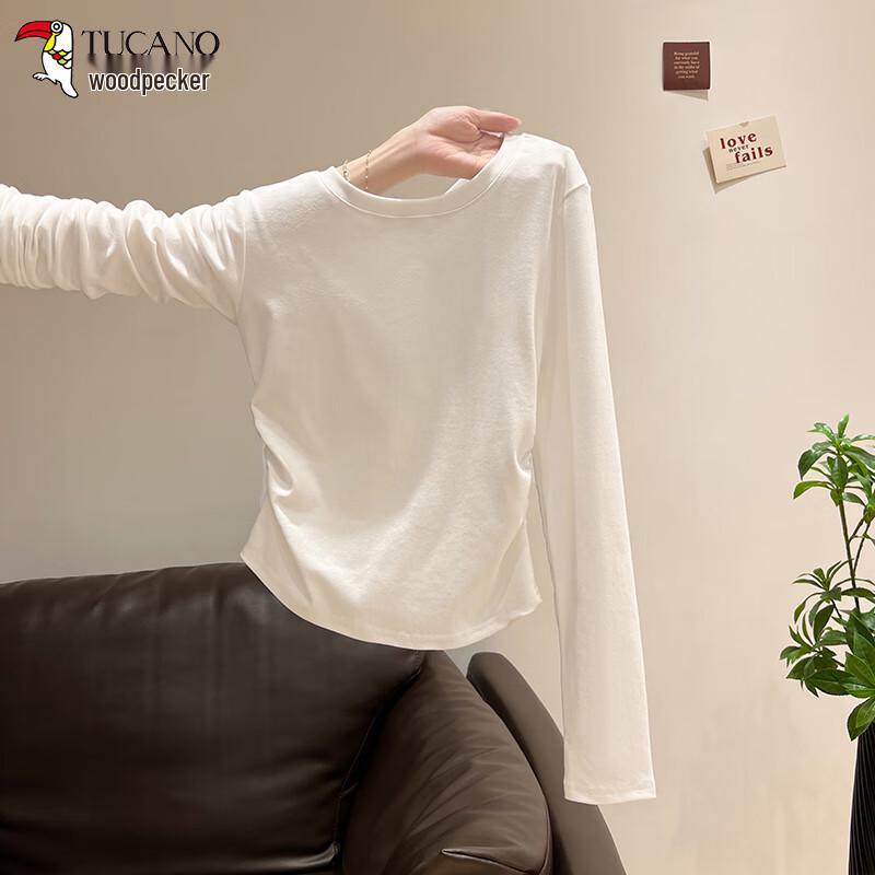 Woodpecker Women's Pleated Round Neck Long Sleeve T-shirt