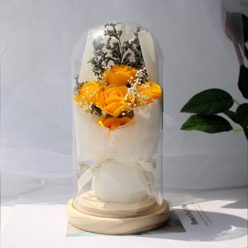 Simulated Dried Roses, Gypsy Stars, Million-star Small Bouquet, Glass Cover Ornament, LED Night Light, Valentine's Day Gift.