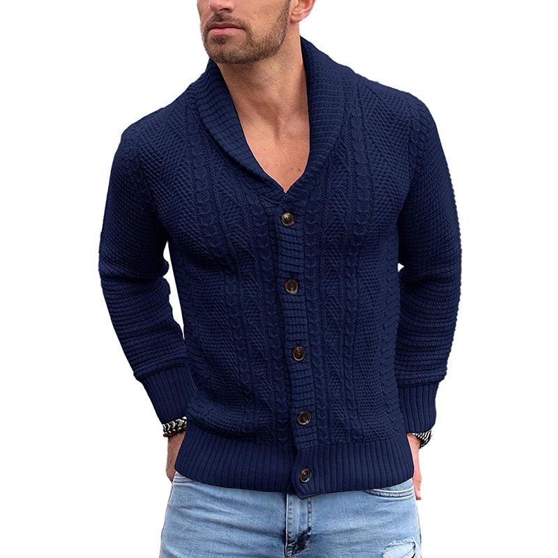 Men's Solid Color Button-Up Long Sleeve Knitted Sweater