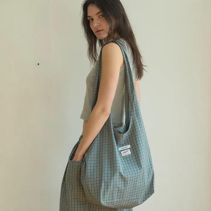 Check Wide Eco Bag Mint