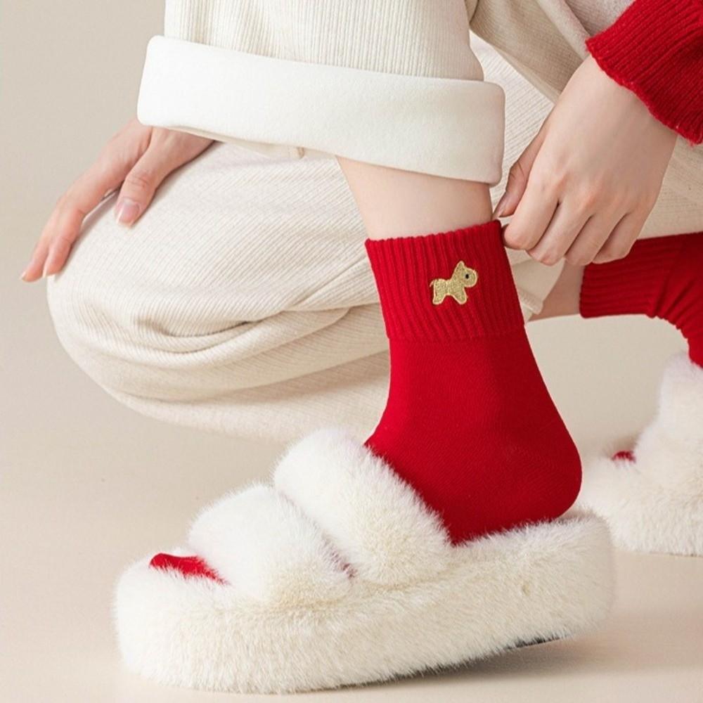 Horse Pattern New Year Socks Cartoon Year of The Horse Socks Embroidered Socks  Casual Use
