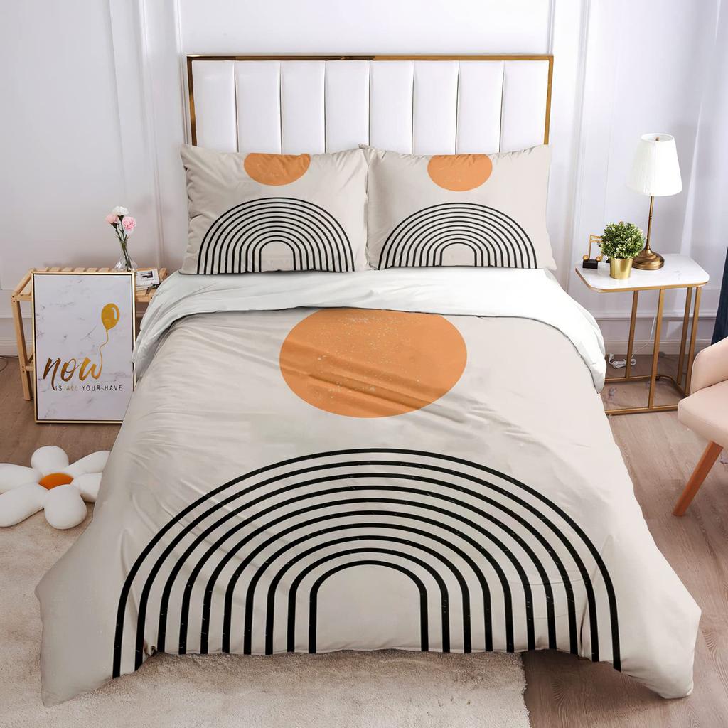 Mid Century Modern Påslakan Set King Abstrakt Geometriska Balansformer Regnbåge Sol Cirklar Boho Täcke Överdrag Sängkläder Set
