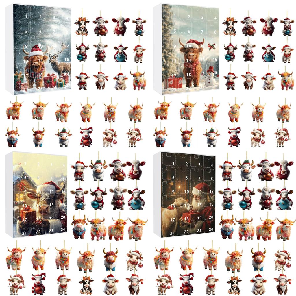Christmas Countdown Calendar With Acrylic Cow Decor For Holiday Party Gifts And Festive Decor