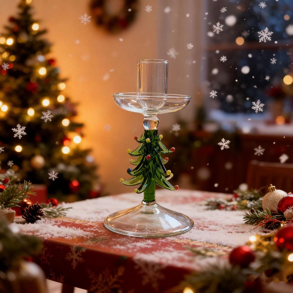 Creative Nordic Style Christmas Trees Candlestick Glass Large Pallet Candle Holder Slim Tall Foot Candle Stand Party