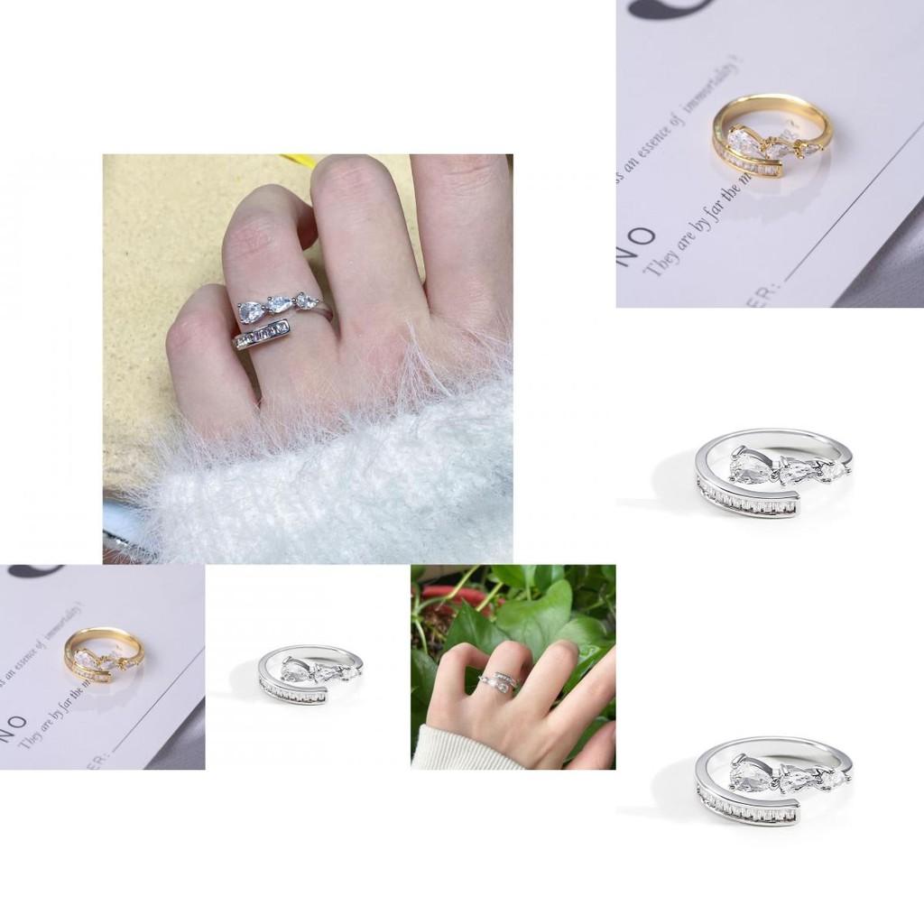 Fashionable Open Copper Ring For Women With Elegant Water Drop Design And Stunning Zircon Inlay