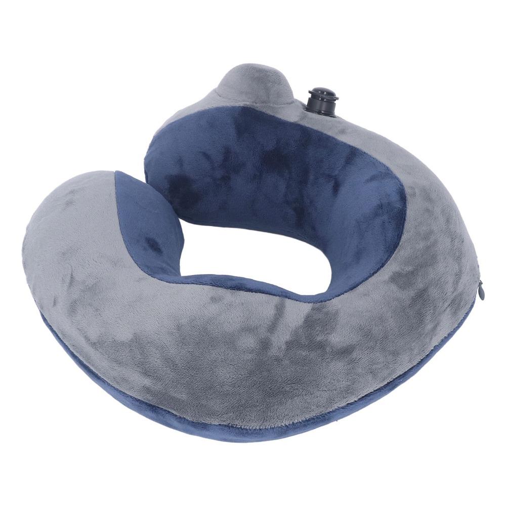 Curved Hump Self-Inflatable Travel Pillow With Storage Bag Dark Blue with Gray U Shaped Neck Pillow Portable
