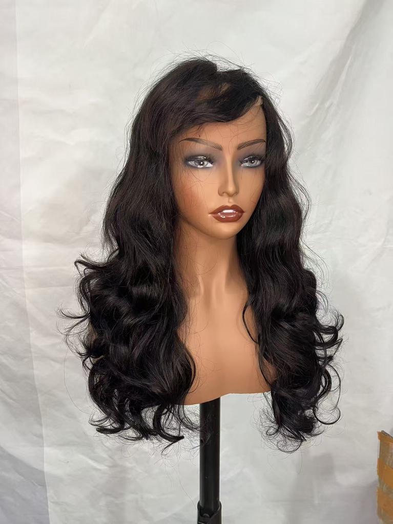 SDD 250% Density Super Quality 4*4 Closure Fringe Bang Wig Brazilian Hair Transparent Lace Bouncy Wave for Black Women