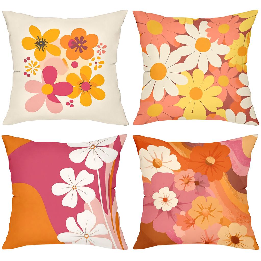 Boho Retro Floral Throw Pillow Covers Set of 4 Pattern Cushion Cover Suitable for Sofa Bedroom Car Pillow Cover