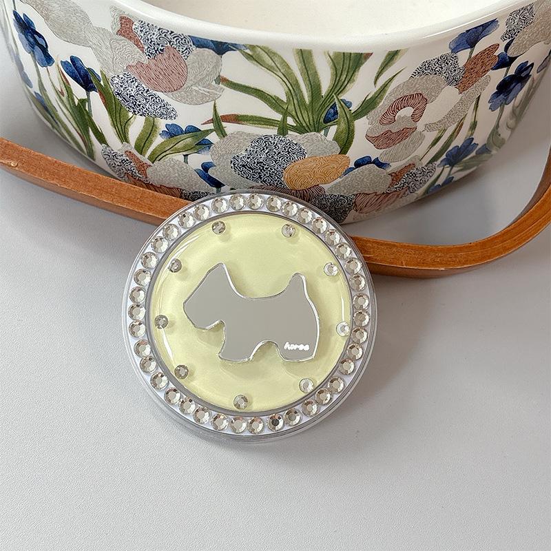 Rhinestone Puppy Mirror Magnetic Suction Solid Color Round Mobile Phone Airbag Bracket Retractable Wind Portable Ring Buckle