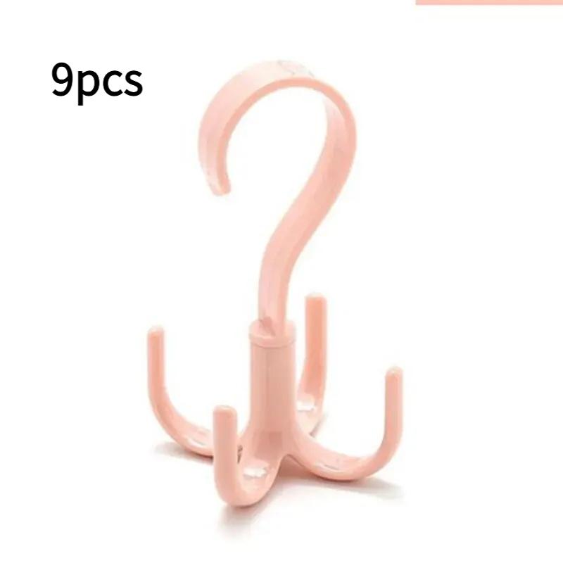 3/9pcs Rotary Four-Jaw Hook Multi-Function Wardrobe Storage Clothes Rack Door-Hanging Bag Plastic Storage Household Clothes Rack