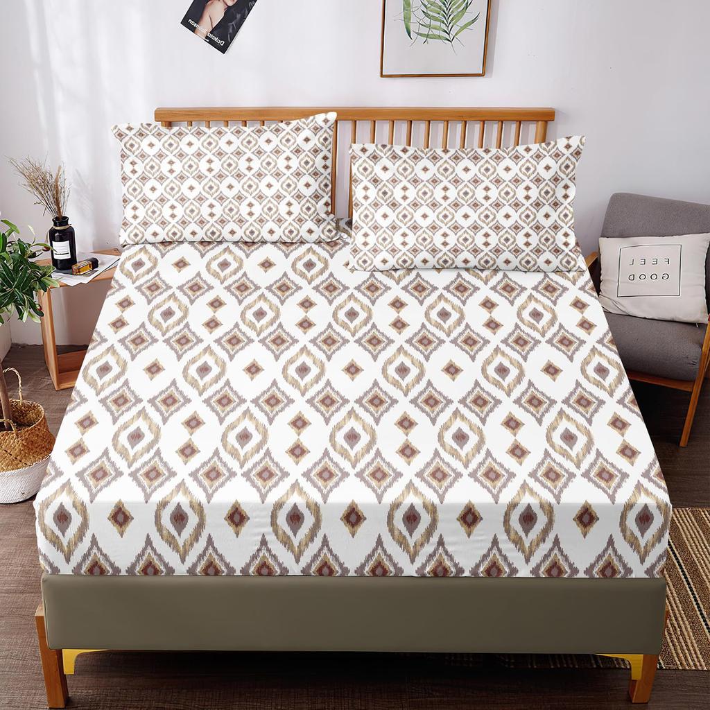 Plant Geometric Shape Pattern Bed Hat Three-Piece Digital Printing Bedding Set Adult Children