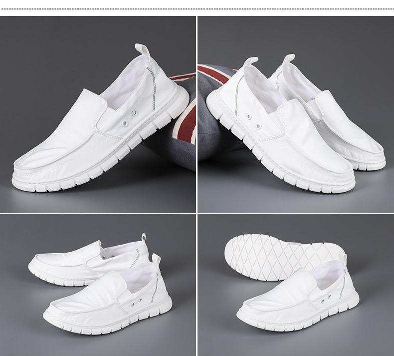 Men's Korean Style Spring Canvas Slip-On Casual Shoes - Breathable, Fashionable, Flat Bottom, Low-Top Board Shoes.