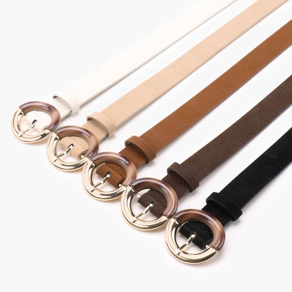 Alloy Metal Buckle Fashion Waist Belt Gradient Round Ring Buckle Faux Leather Belt  For Women