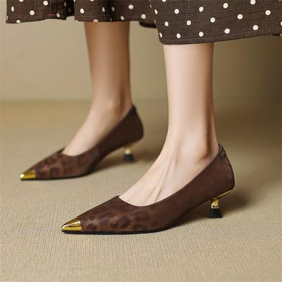 Fashion New Spring/Summer Split Leather Women Pumps Shoes for Women Fashion Leopard Print Metal Pointed Toe Loafers Shoes Women Ladies