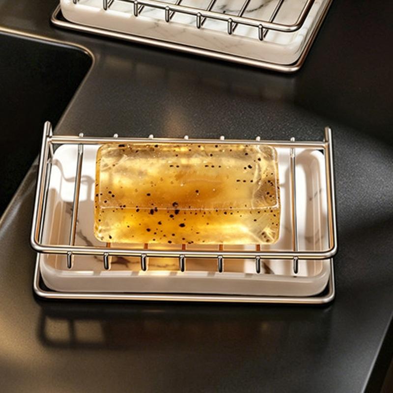 Countertop Soap Tray with Metal Rack and Water Base, Bathroom Sink Soap Dish for Bath Counter, Laundry Sink Area, Daily Bar Soap Use