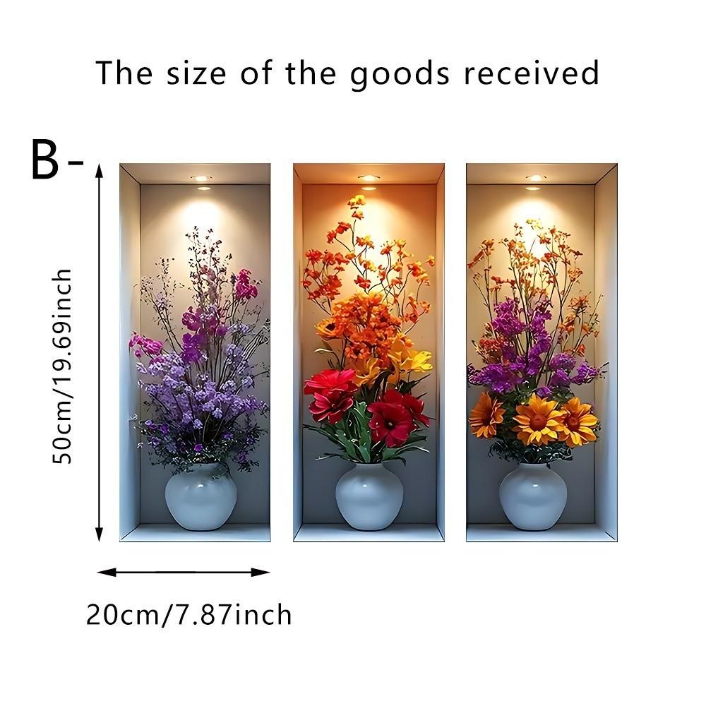 3Pcs Waterproof Flower Wall Sticker Plant Wall Sticker for Office Living Room Study Cabinet