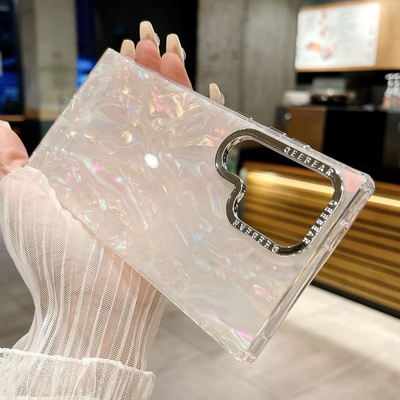

Чехол-градиент с перьями, ракушкой и глиттером Aurora для Samsung Galaxy S25 S24 Ultra S23 S22 Plus, Лазерный цветной акриловый чехол с покрытием For Samsung S24