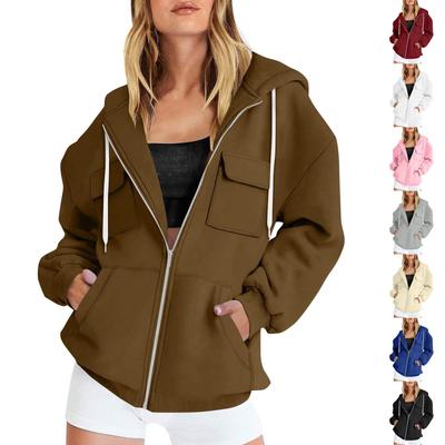Sweat à capuche zippé uni pour femme - Sweat à capuche oversize à manches longues pour un style décontracté de rue
