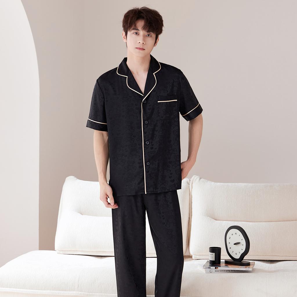 1011 New Pajamas Summer Ice Silk Short-sleeved Trousers Two Thin Men's Summer Silk Loungewear Set