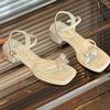 Set of toe high-heeled sandals for women's 2025 summer new French black flower with skirt thick heel leaking toe fashion sandals