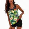 Women’s Tankini Swimsuit Set with Tropical Floral Print and Boyshorts Two Piece Swimwear for Beach Pool Vacation