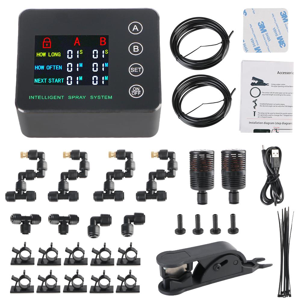 

4 насадки, 10-метровый шланг, электронный распылитель, система распыления воды, система синхронизации полива, сенсорный экран, двойной насос, автоматическая система Black