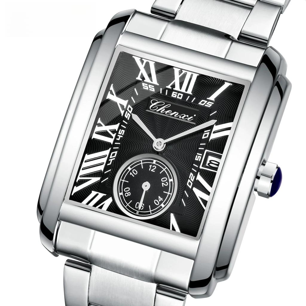 8216 Casual Men's Quartz Watch Fashion Square Waterproof Stainless Steel Strap Calendar Classic Business Watches for Men