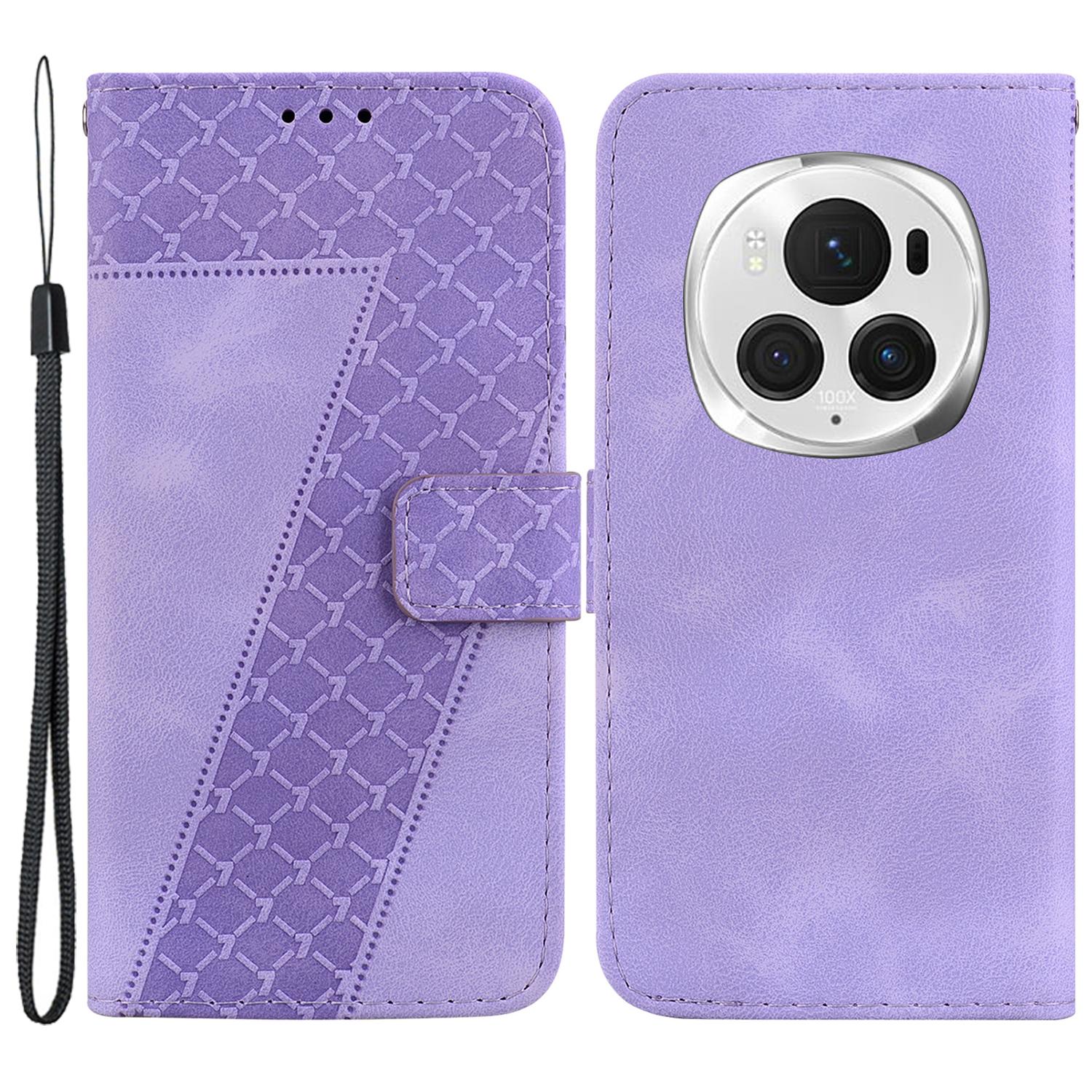 

For Honor Magic6 Pro 5G Leather Case 7-Shaped Pattern Phone Cover Purple