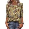 Damen Blume Muster Freizeit Drei Viertel Ärmel Rundhals Oberteil Leicht Bequem Bluse für den Alltag