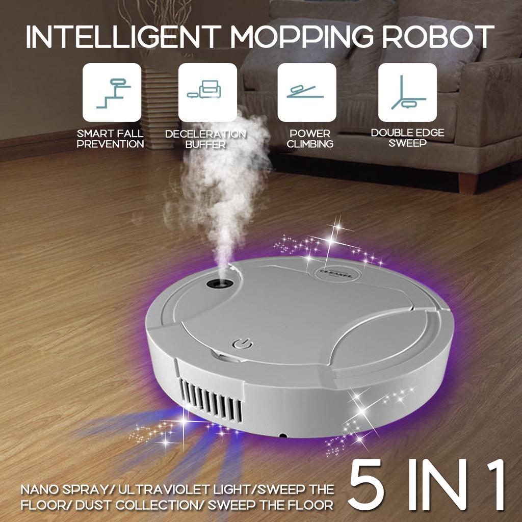 Robot inteligent de măturat 5-în-1 50W, pentru uz casnic, cu pulverizare, ultraviolete, încărcare, măturare, aspirare, spălare, mașină de curățat