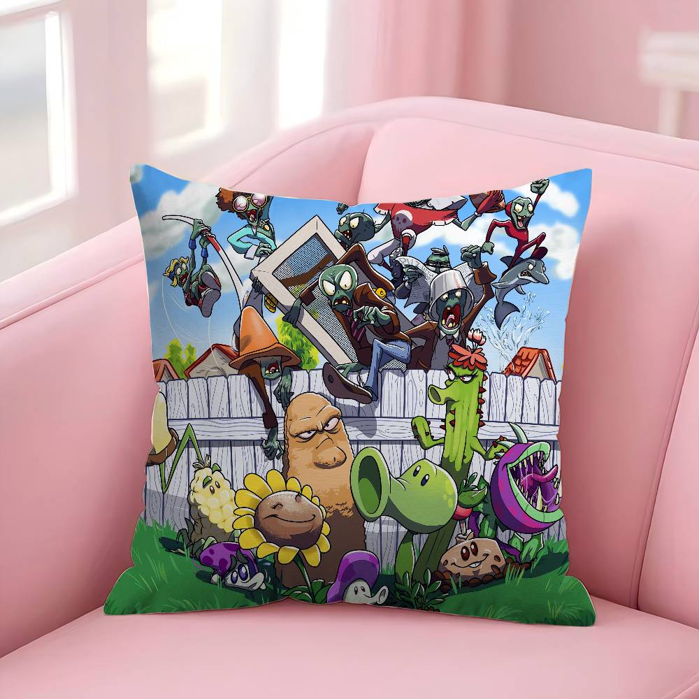 Cartoon P-Plants-vs-Zombie Mini 45*45cm Cushion Cover Pillow Cover Decor Pillowcase Home Pillowcase For Couch Pillow