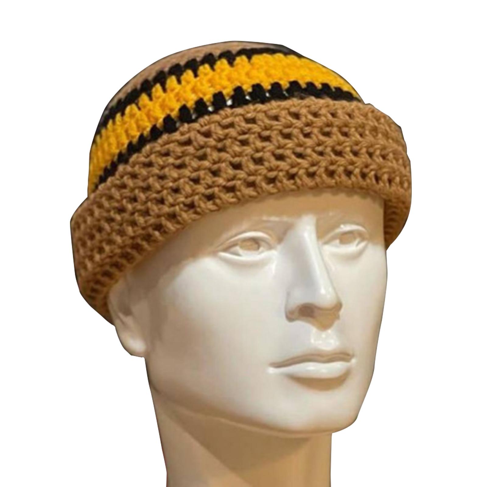 

Knitted Beanie Hat for Students Adult Windproof Winter Hat Handmade Skull Cap Color Matching Keep Warm Cycling Hat 2