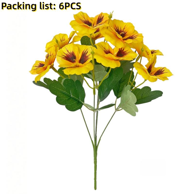 6pcs Artificial Pansy Flowers Multicolor Realistic Silk Faux Floral for Patio Garden Porch Wedding Spring Indoor Outdoor Decor