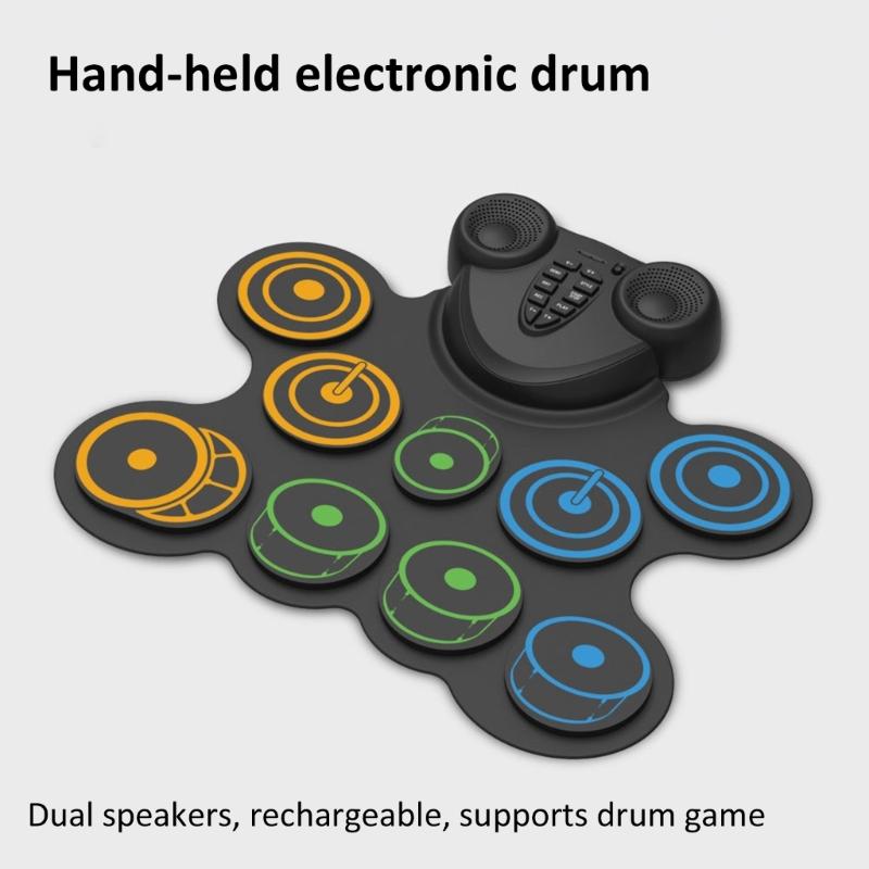 10 Pad Foldable Electronic Drum Set With Sound Output And Adjustable Setting For Kids And Beginners
