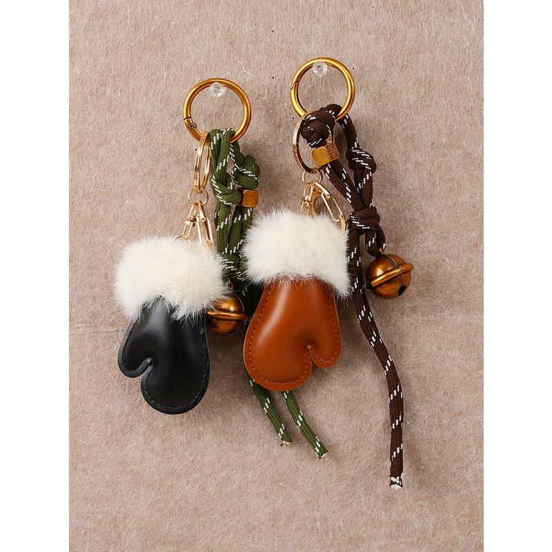 Fashion Personality Plush Cute Small Gloves Pendant Accessories Bell Braided Rope Bag Pendant Keychain