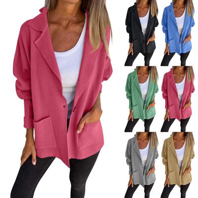 Women's Winter Woolen Jacket Casual Versatile Loose Lapel Pocket Button Cardigan