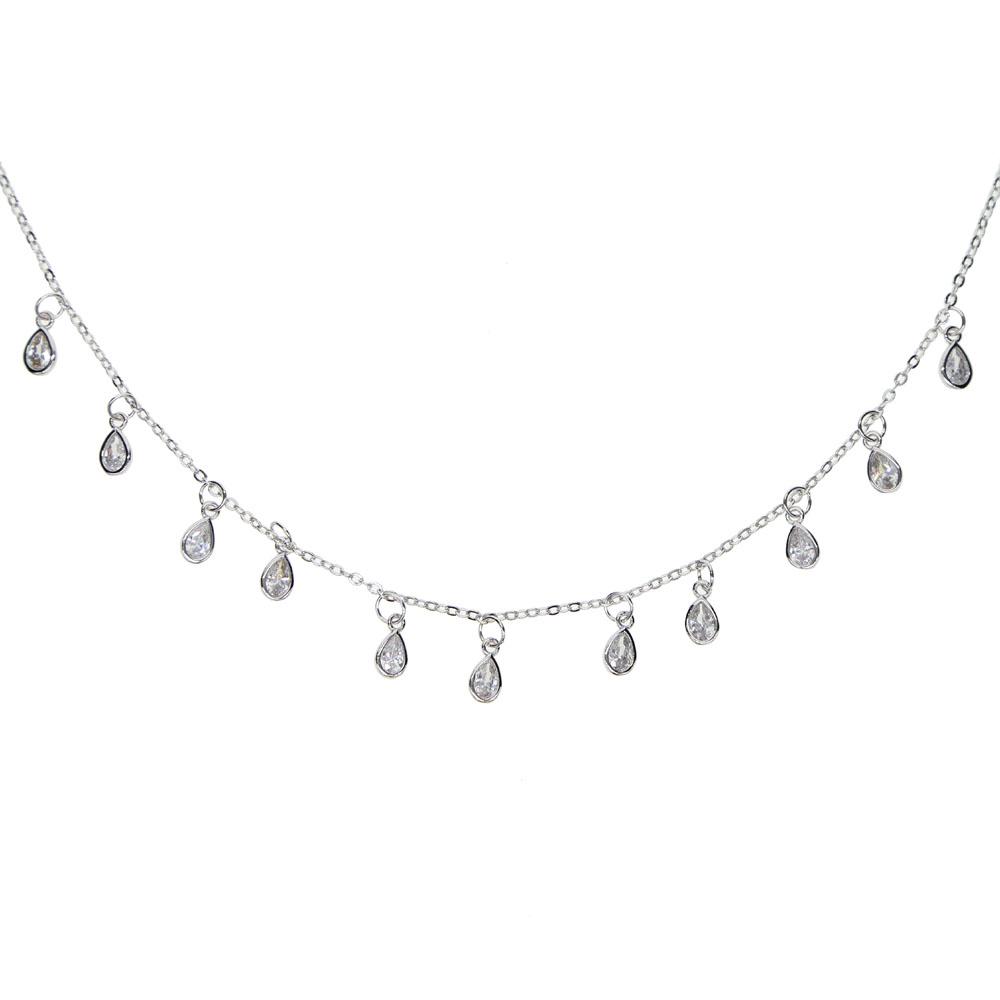 Drop Shipping Water Drop Bezel Cubic Zirconia Delicate Dainty Fashion Jewelry Drop Cz Choker Necklace 33+7cm