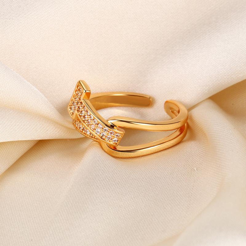 Real gold plated heavy industry full diamond letter T open ring does not fade ring