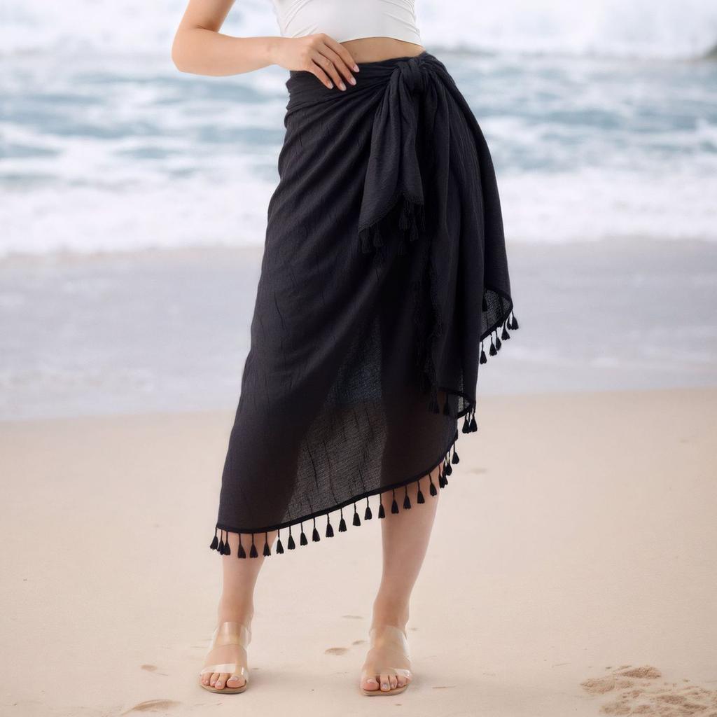 Women's Beach Vacation Sun  Tassel Wrap Skirt  Apron Skirt Midi Skirt