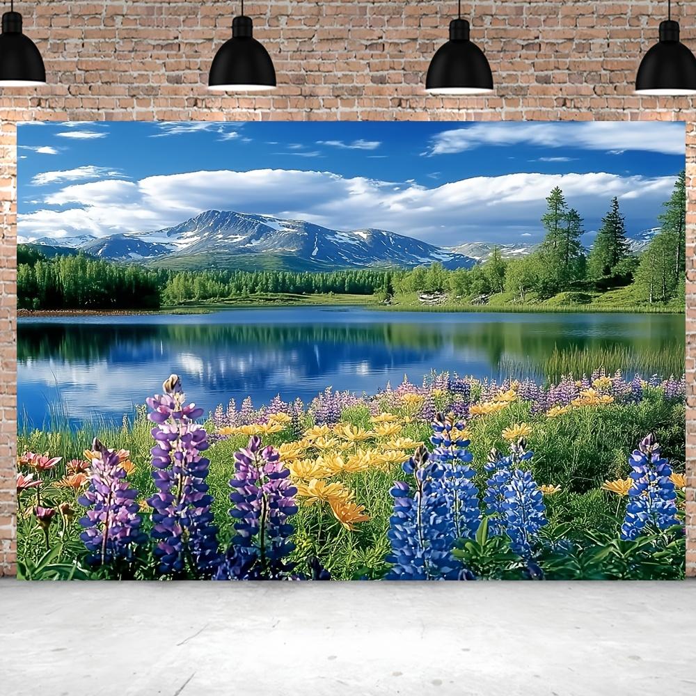 1 Piece of Vibrant Spring Forest and Lake Scenic Area Polyester Fiber Photo Background - No Electricity Required