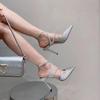 Fashion Summer Cross Cut Hollow Out Satin Sandals Women Gold Silver Pointed Sexy 10.5cm High Heels Brand Fashion Woman Shoes Size34-45