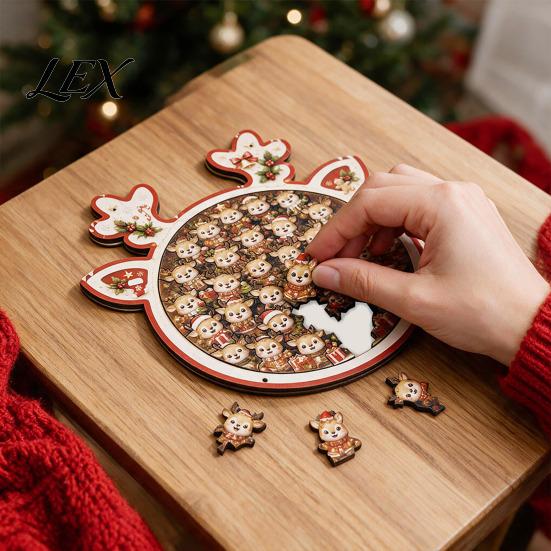 Decorative Jigsaw Puzzles Christmas Reindeer Puzzle Decoration, Santa Claus Cat Elk Theme Toy, Festive Wooden Set for Holiday Gift Xmas Themed Games