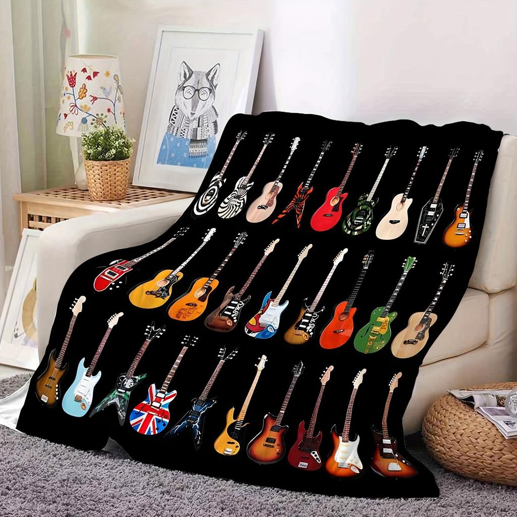 Popular Guitar Blanket Music Instrument Pattern Digital Printing Blanket Sofa Blanket