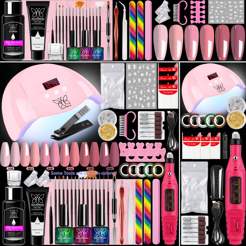 6-Color Nail Extension Gel Set Nail Lamp Nail Drill Dotting Pen Nail Art Tools Complete Kit
